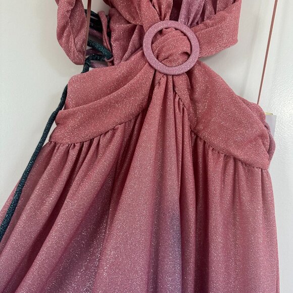 NWT PatBO Cut-out Plunge Maxi Dress Ombre Glitter Lurex Stretch Front Slit Sz 6 - Picture 8 of 12